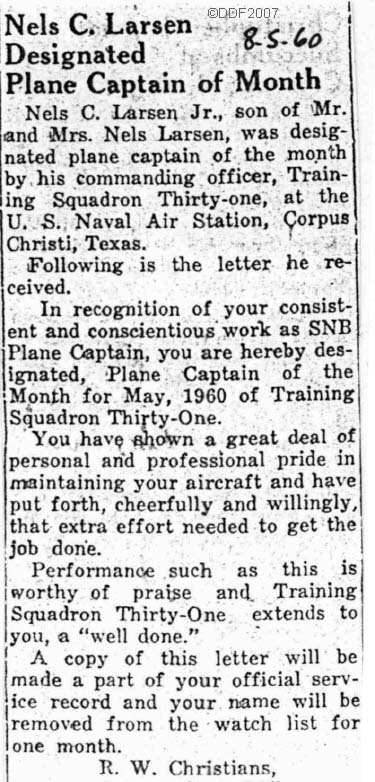 Nels C. Larsen, Plane Capt of Month