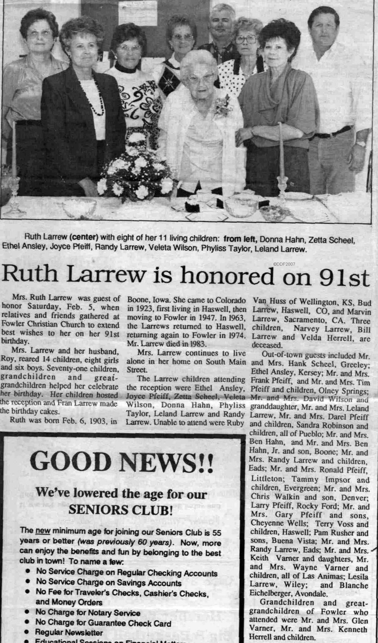 Ruth Larrew 91 birthday